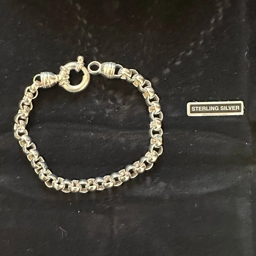 Sterling Silver (925) rolo chain necklace & bracelet set - fish hook closure - Picture 2 of 7